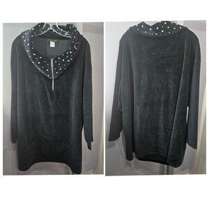 Barton G. Tunic Top Mini Dress Black Velour 2X Metal Studded Collar Half-Zip USA